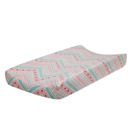 Lambs & Ivy Little Spirit Coral/White/Blue Chevron Baby Changing Pad Cover
