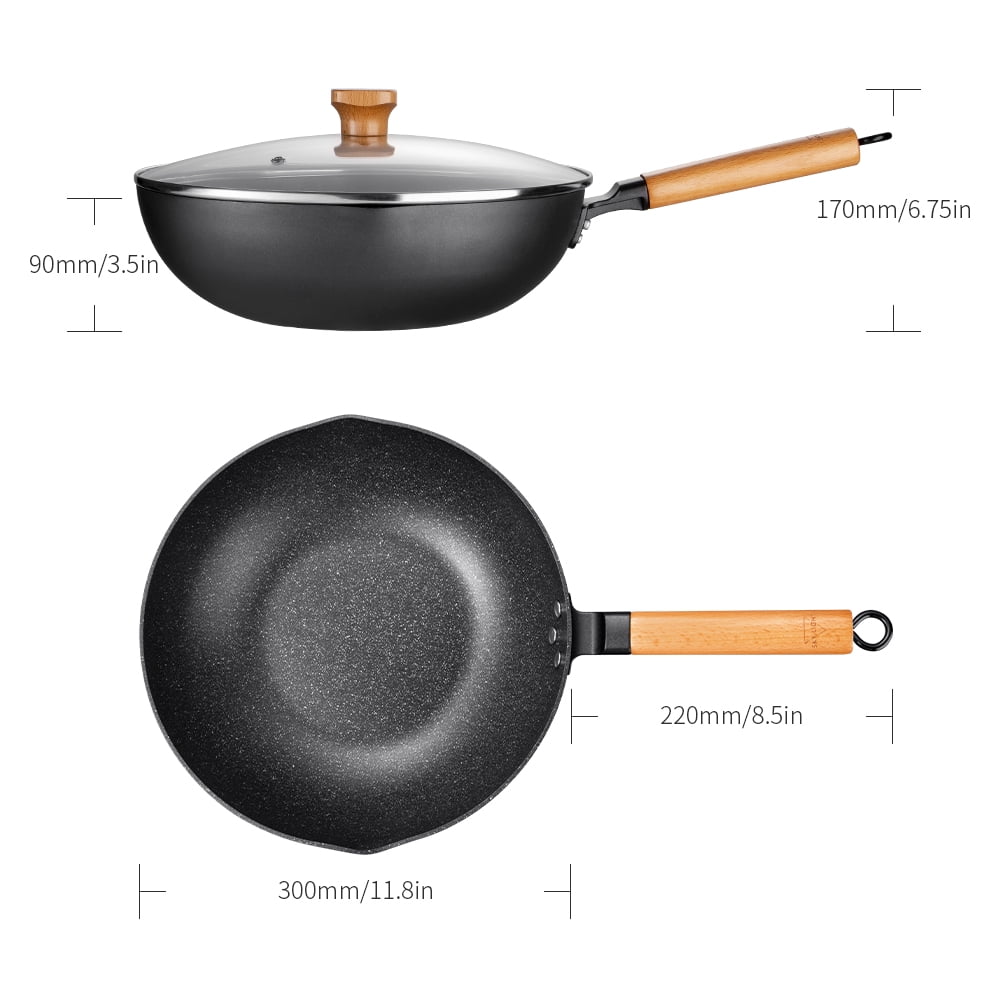 AISUNY Nonstick Frying Pan with Lid and Wok Spatula - 12.5 inch Skillet for Electric, Induction & GAS Stovetop(Cast Aluminum, Dishwasher Safe)