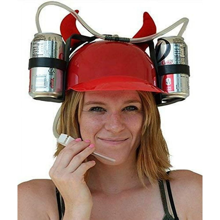 Beer Helmet : Red Drinking Hat w/ Horn