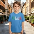 thumbnail image 3 of CAIVO Girls T-Shirts With Italy Graphic Print Kids Casual Short Sleeve T Shirt Round Neck Tee Boys Girls Tops For Child , Blue, 3 of 5