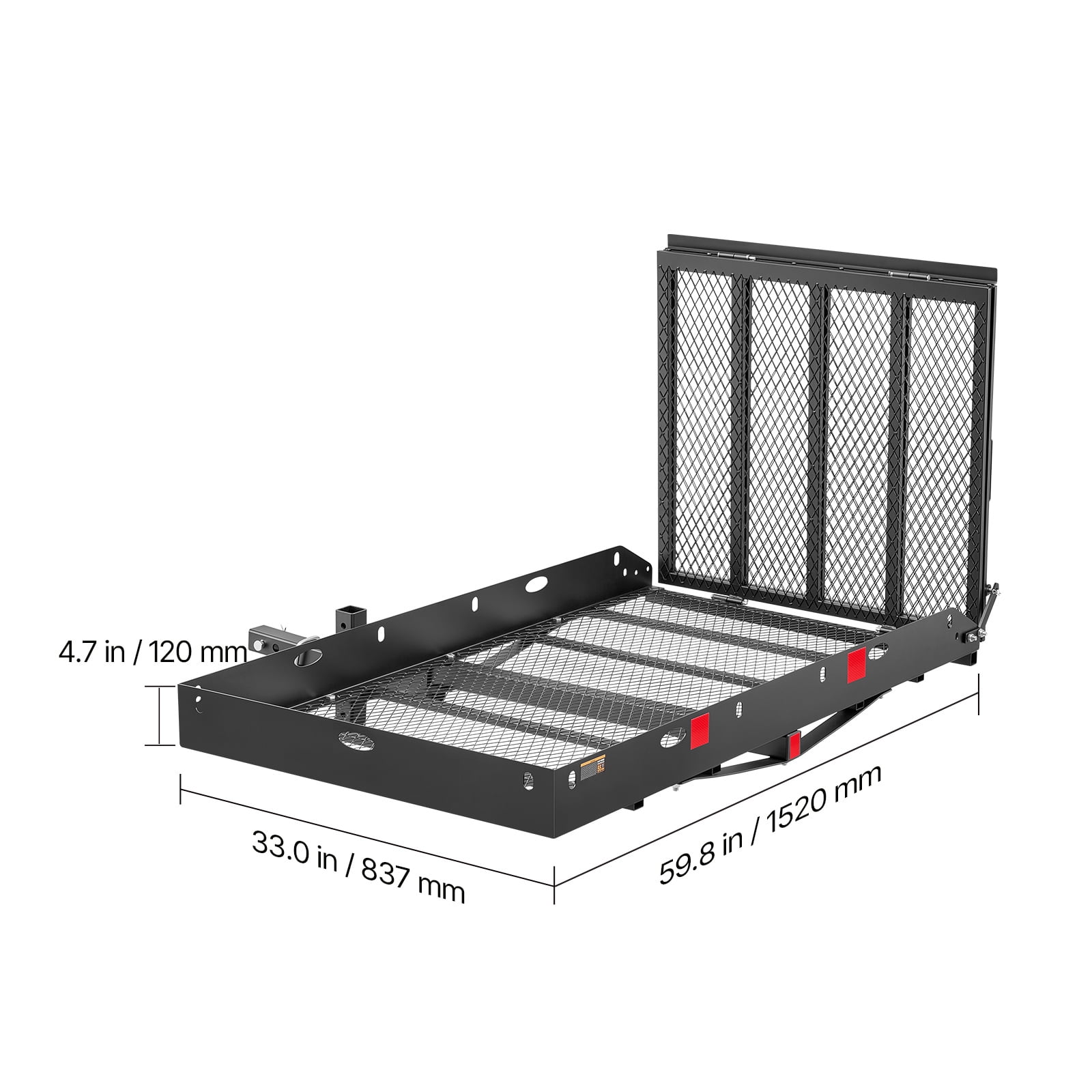 KFFKFF Hitch Mount Wheelchair Carrier with Adjustable Height, 500LBS Capacity Steel Mobility Scooter Basket, Double-Folding Ramp & Stabilizer, Compatible with 2" Hitch Receivers for Trucks, 60" x 33"