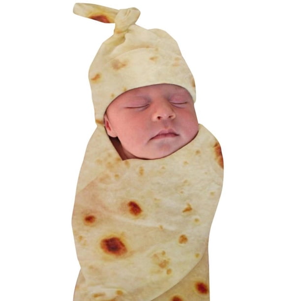 Manta para bebé con gorro, suave, transpirable, redonda, con textura de tortilla, juego de manta envolvente para bebé de 0 a 6 meses, manta para bebé con gorro, 85 x 85 cm/33,5 x 33,5 pulgadas