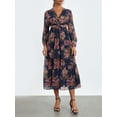 thumbnail image 5 of Women's Autumn Midi Party Dresses Long Sleeve V Neck Cutout Floral Beach Dresses, 5 of 10