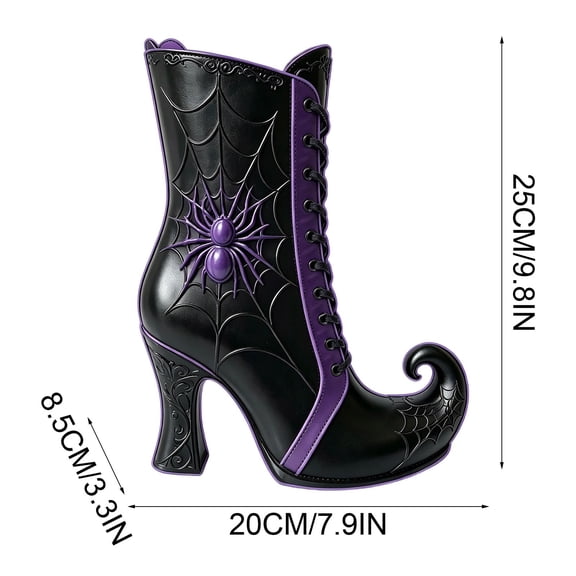 Halloween Witch Boot Vase Decor, Gothic Printed Flower Holder Centerpiece with Web Details for Mantel Table Fireplace Shelf Party Decoration, Spooky Artificial Floral Display Ornament