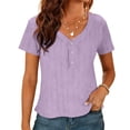 thumbnail image 3 of DDAPJ pyju Women Eyelet Crop Top Short Sleeve Business Casual Henley Shirt Dressy Work Blouses Purple XL, 3 of 7
