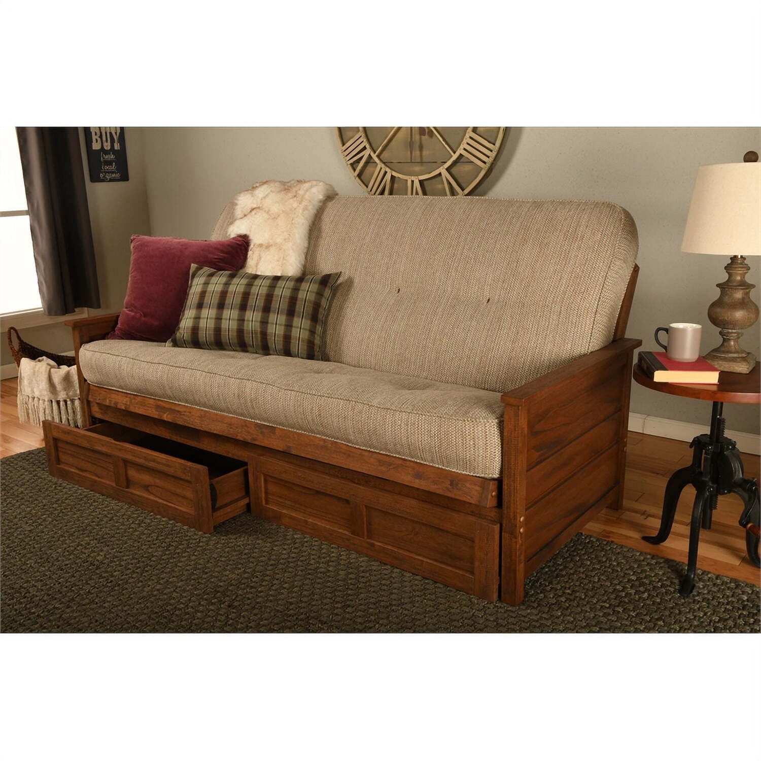 Kodiak Furniture Lexington Storage Futon in Weathered Brown w/ Brown Mattress