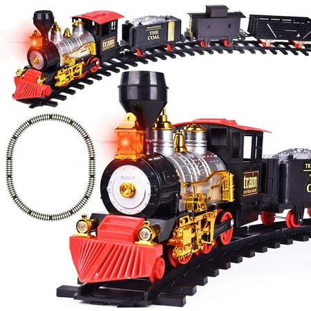 Christmas Train Set with Lights and Sounds for Under The Tree, Electric Toy Train with Railway Tracks, Xmas Gift for Kids