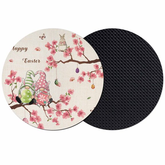 Easter Coasters Set of 2, Absorbent Coasters for Drinks, Country Spring Gnomes Flowers Colorful Eggs Retro Coaster for Desk Coffee Table Protection, Home Decor House Warming Gifts 4"