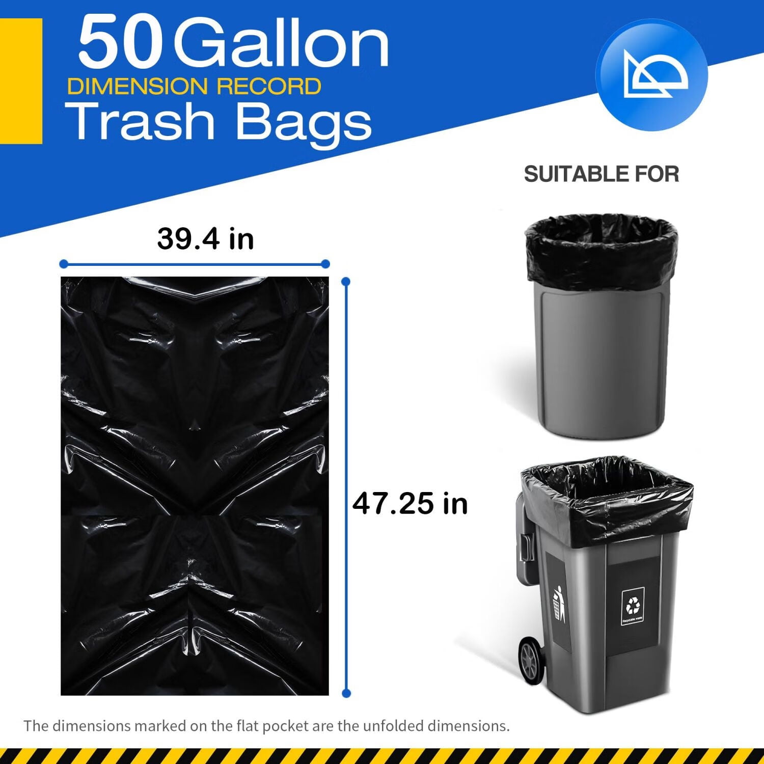 50 Gallon Garbage Bags & Kitchen Trash Bags,50 Pcs Heavy Duty Trash Bags | Trash Bags Tall Kitchen,Biodegradable Large Trash Bags, Outdoor Garbage Can Liners for Contractor | Lands| Leaf | Yard