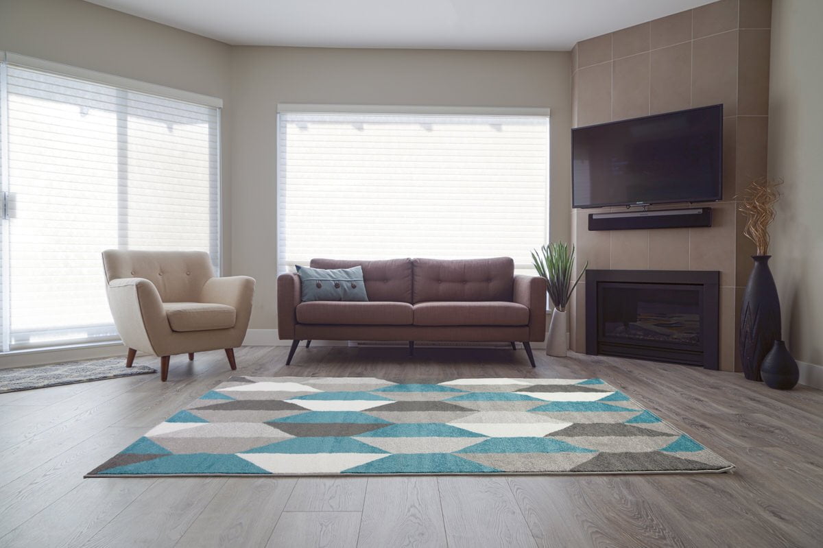 Geometric Pattern Area Rug Carpet in Blue Grey Black, 3x10 (2