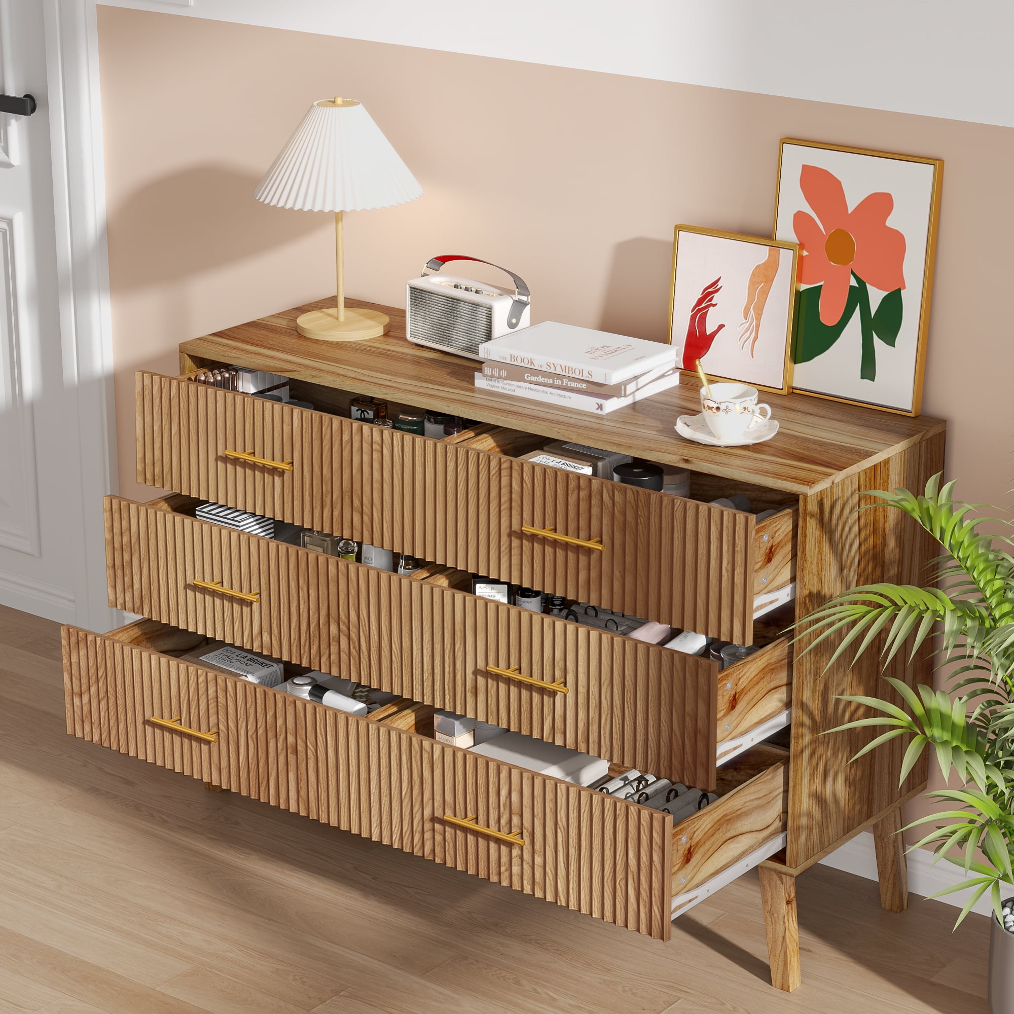 6 Drawer Dresser, Mid Century Modern Dresser with Storage, Wooden Chest of Drawers