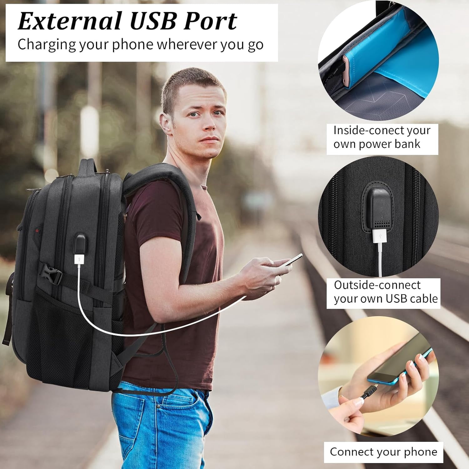 GlneYos Laptop Backpack for men,Business Travel backpack with USB Charging Port 18 inch laptop bag Water Resistant College Backpack Black