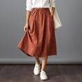 thumbnail image 2 of Cotton Linen Midi Skirts For Women Elastic Waist Button Detail A-Line Skirt Summer Casual Lounge Vacation Skirts With Pockets, 2 of 7