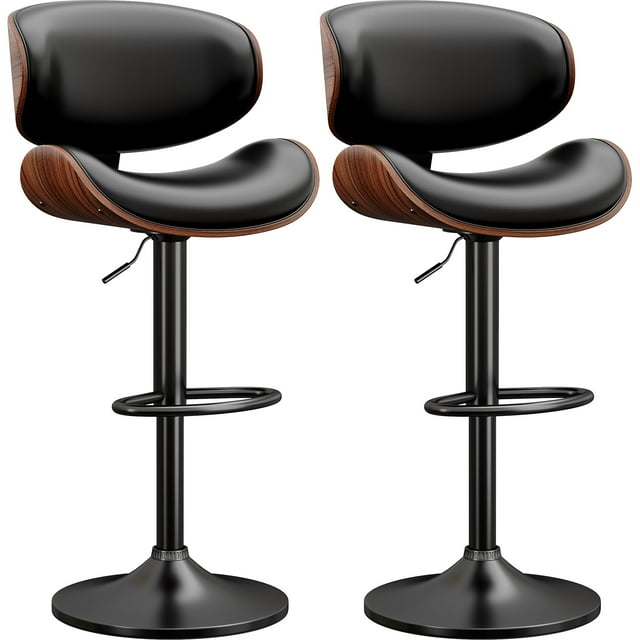 Taburetes de bar YaFiti, giratorios, 2 unidades, ajustables, de madera curvada, color negro