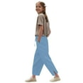 thumbnail image 4 of Mwjwdo 2025 Linen Pants Big Girls High Waist Elastic Drawstring Lounge Trousers Kids Casual Lightweight Side Split Summer Beach Pants Blue 8 Years, 4 of 7