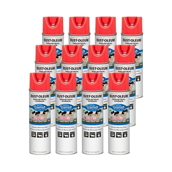 Rust-Oleum 383005 Livestock Marking Spray Paint, 17 oz, Fluorescent Red, 12 Pack