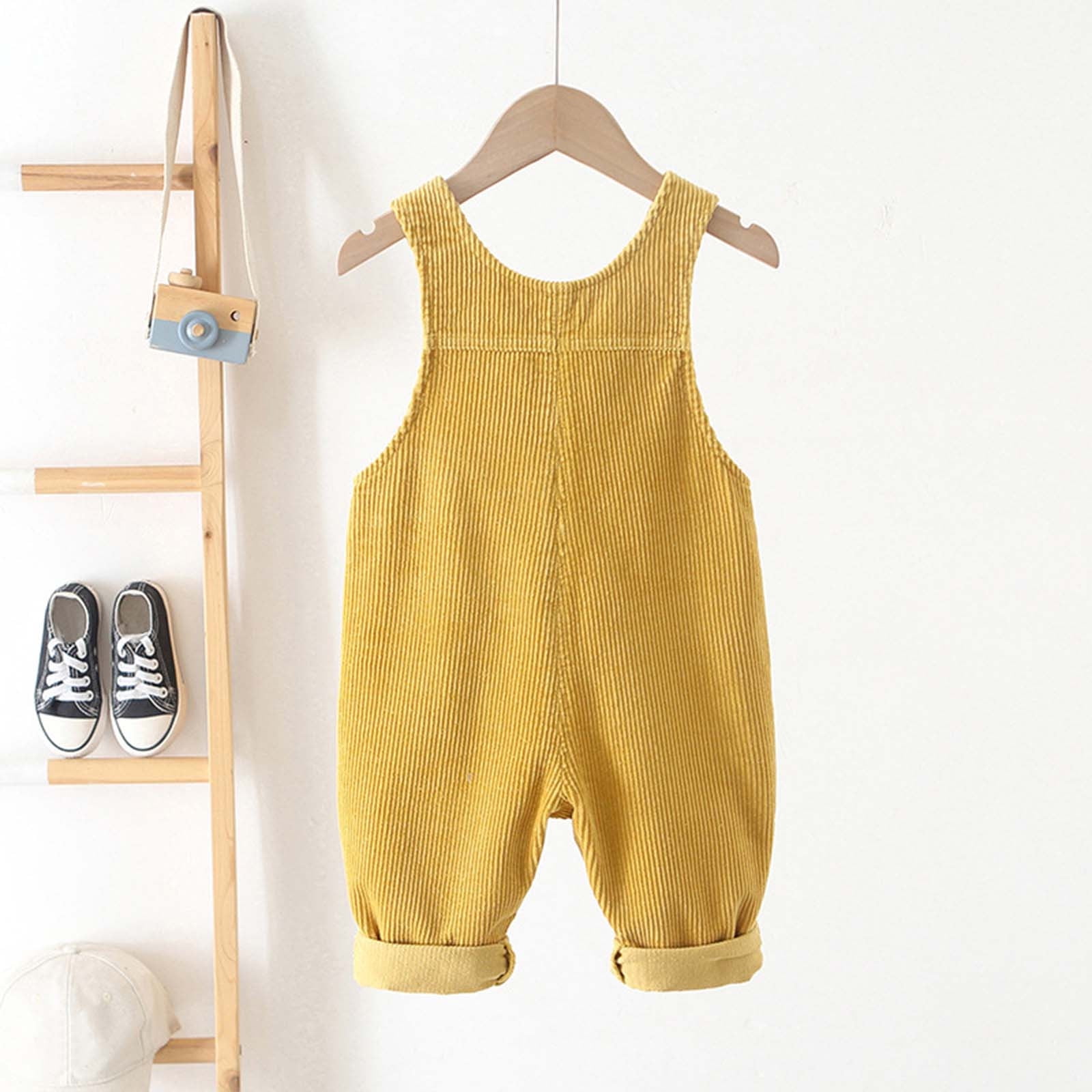 Ulitacool Romper For Boys 12-18 Months Round Neck Corduroy Onesies Overall With Adjustable Straps And Convenient Snap Closure Sleeveless Jumpsuit Versatile Clothes Yellow