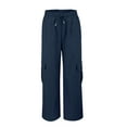 thumbnail image 5 of Hpapadks Womens Casual Pants Straight Leg Elastic Waist Solid Cargo Pant with Pockets Slacks for Women Navy S, 5 of 7