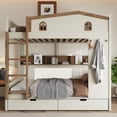 thumbnail image 4 of Harper & Bright Designs Full over Full Bunk Bed with Storage Drawers and Shelves, Solid Wood Bunk Bed Frame with Stairs and Hooks, Beige+Natural, 4 of 14