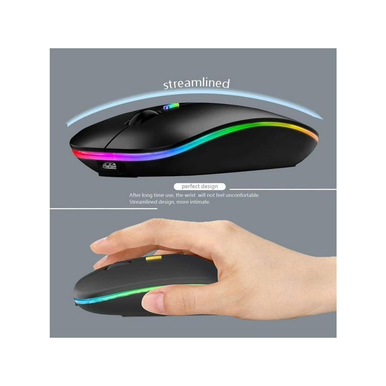 LEYF Mouse Wireless Ricaricabile Con Bluetooth 5.2 E 7 Luci LED – Silenzioso, Ergonomico, 3 Modalità Di Connessione Per PC, Tablet, Smart TV
