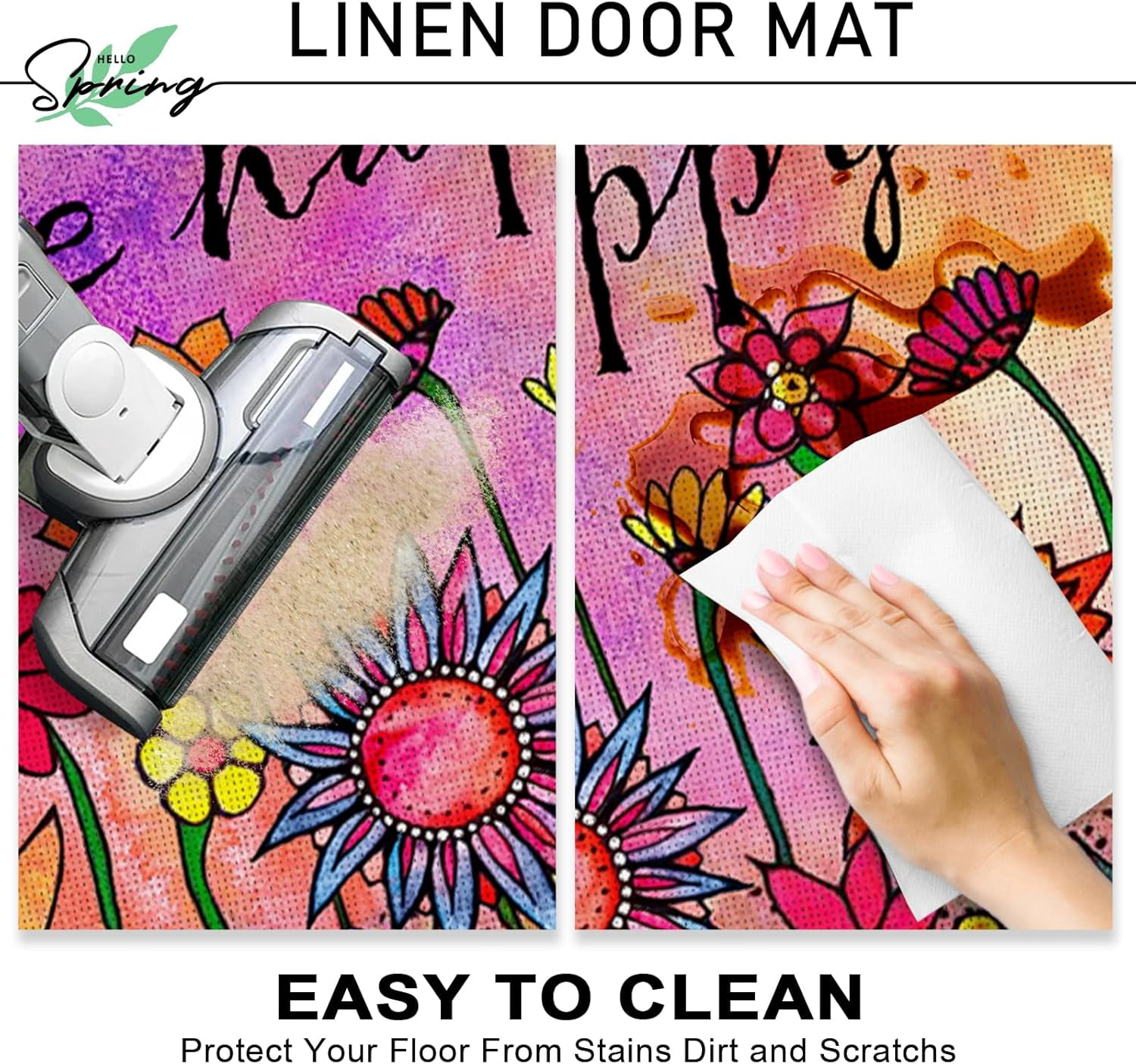 Spring Summer Live Happy Sunflower Decorative Front Door Mat, Watercolor Abstract Floral Doormat Indoor Outdoor Non-Slip Floor Entryway Rug, Fall Seasonal Home Kitchen Decoration 17x30 Inch