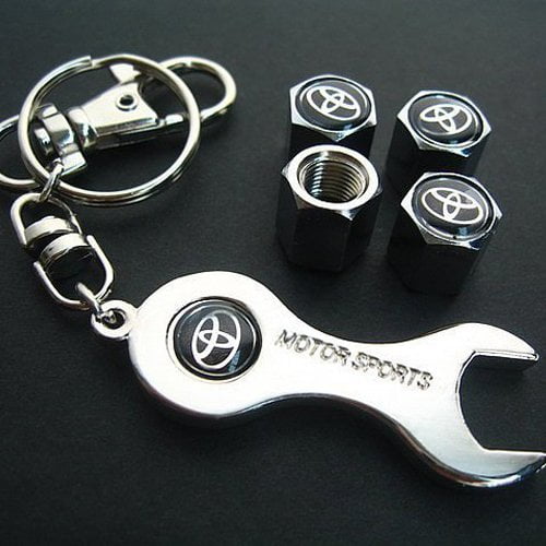 Set of 4 Car Wheel Tyre Valve Dust Caps Cover with Spanner Keying with Logo VOLVO in Black Colour