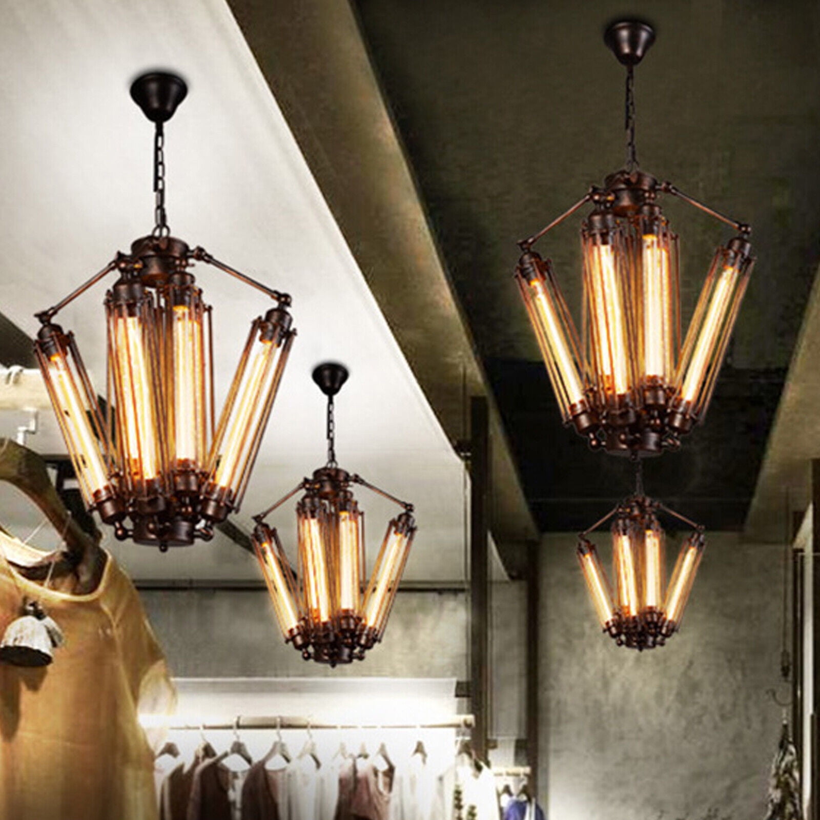 Black 8-Light Vintage Chandelier, Industrial Black Chandelier, Metal Lighting Fixture 18.9*51.18in Pendant Light
