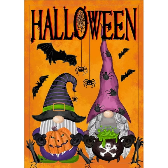 Halloween Decorations Gnomes Spider Pumpkin and Bat Garden Flag 28 x 40 Inch, Double Sided Outdoor Decorative Welcome Yard Flags for Home House Lawn Patio