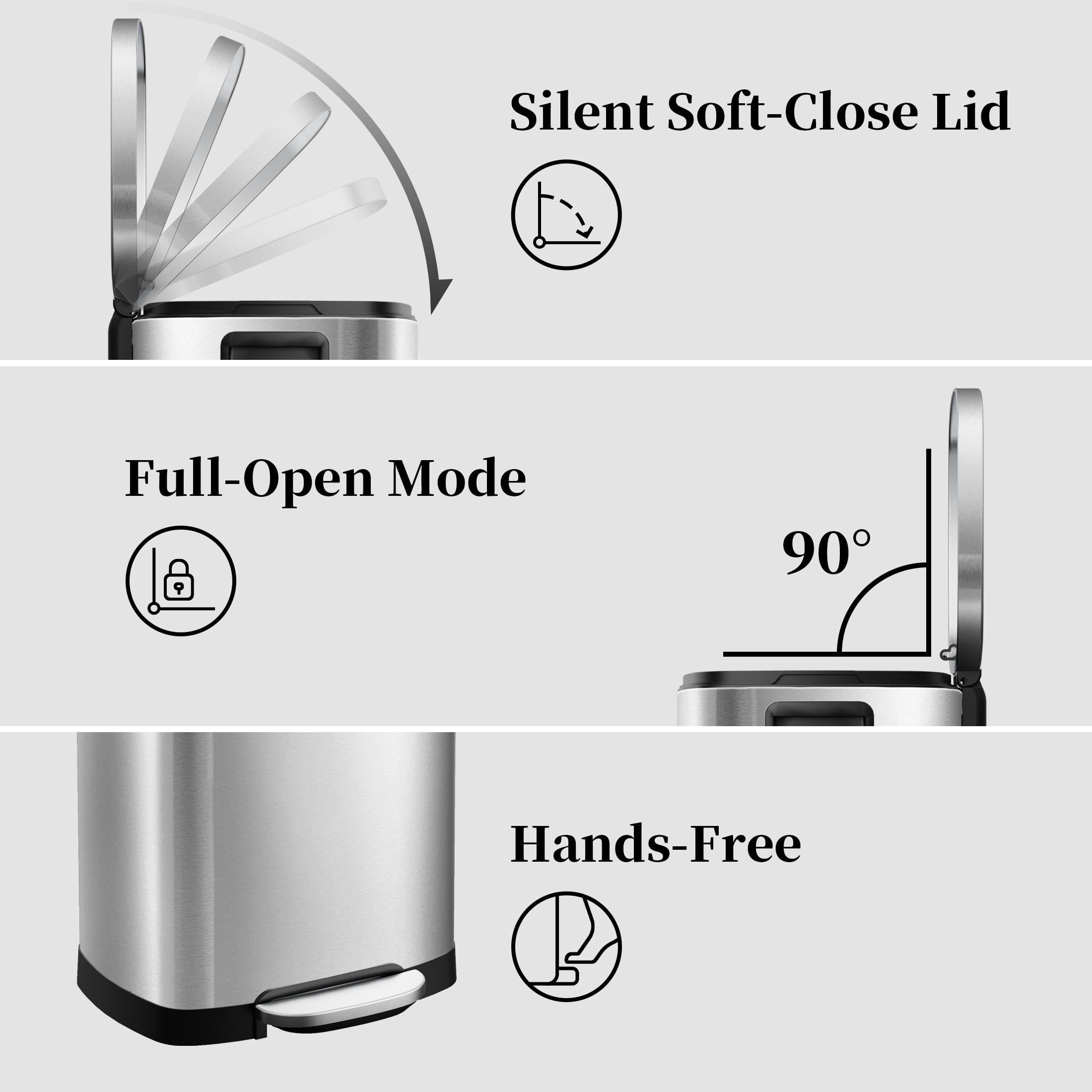 KSSKSS 13 Gallon Trash Can with Lid,Fingerprint-Proof Stainless Steel Kitchen Trash Can with Soft-Close Lid and Removable Inner Bucket,Silver