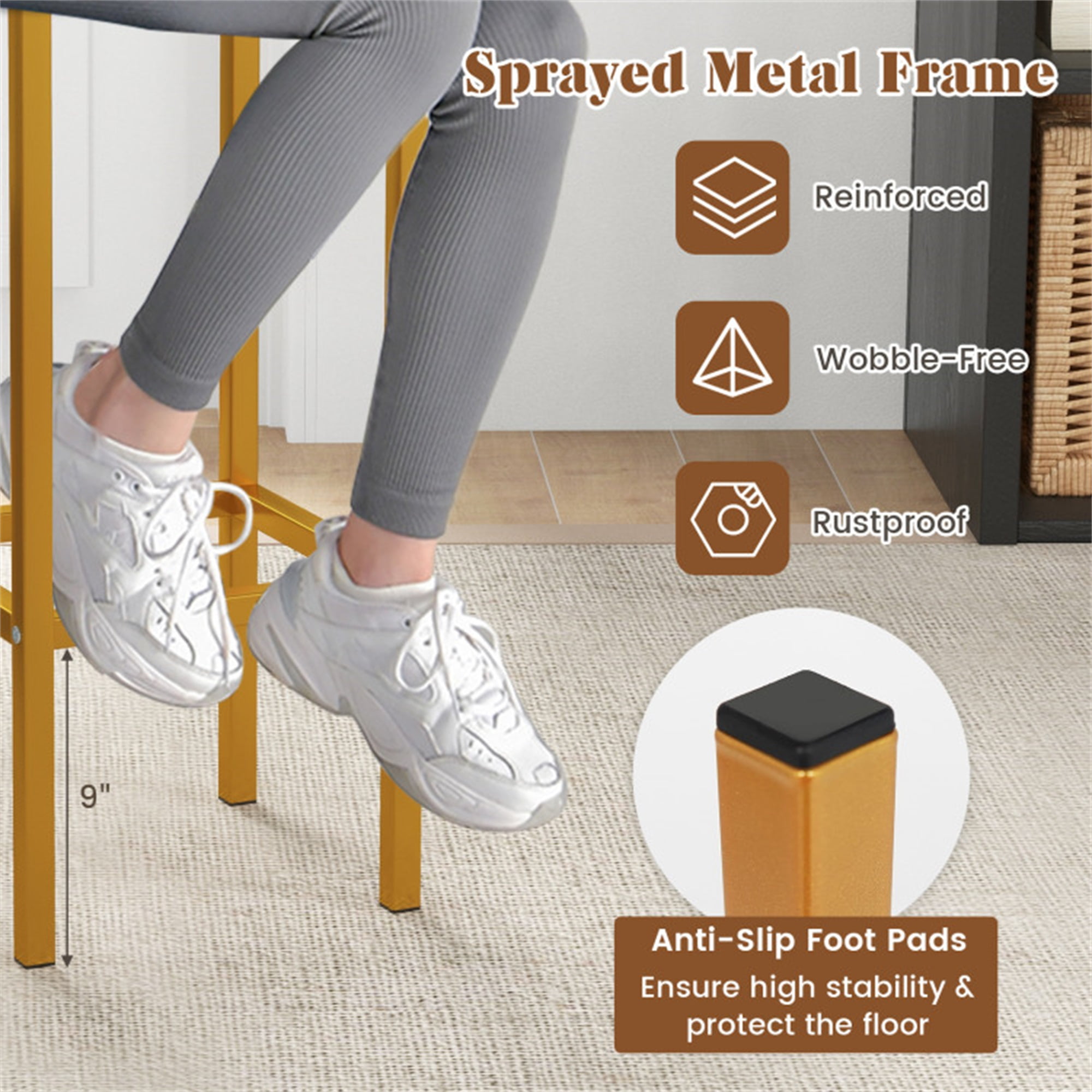 Demi Bonn 26" Set of 4 Bar Stool Set Bar Chair with Metal Legs and Footrest, Modern Kitchen Dining Chair, White