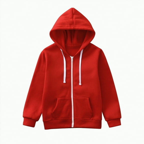 TOWED22 Girls Zip Up Hoodie Kids Fashion Oversized Long Sleeve Sweatshirt Jacket with Pockets(Red,3-4 Y)