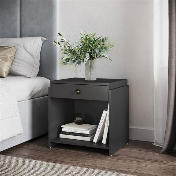 RestRite AMZSYD16130BLKNSTD Sadie Low Profile Bedroom Nightstand