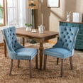 thumbnail image 6 of Set of 2 Velvet Kitchen Chairs, Tufted Upholstered Dining Room Chairs with High Back, Nailhead Trim & Solid Wood Legs, Modern Dining Chair for Living Room Kitchen, Accent Armless Side Chair, Blue, 6 of 9