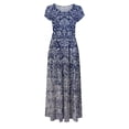 thumbnail image 4 of Puntoco Vestido De Manga Corta Con Cuello Redondo Y Estampado Informal Para Mujer Azul S,Regalos Para Mujer Joven, 4 of 5