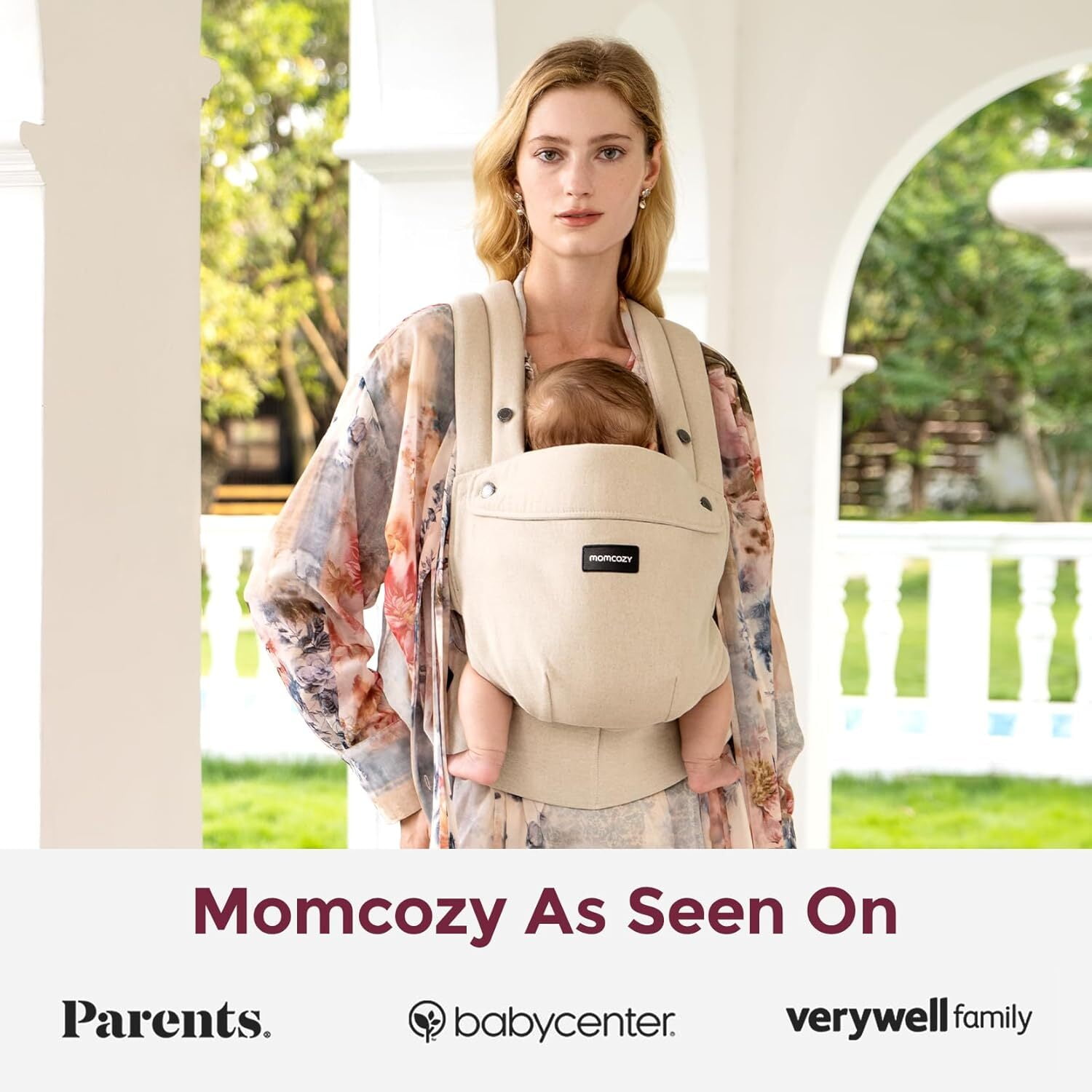 Momcozy Baby Carrier with Natural Cotton Linen, Built to Last, Ergonomic Design, Newborn to Toddler for 7-44lbs, Lightweight and Comfortable, Hands-Free for Moms&Dads, Light Amber