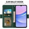 thumbnail image 2 of Phone Case for Samsung Galaxy A15 5G Wallet Cover with Tempered Glass Screen Protector and Leather Flip Credit Card Holder Stand Wrist Strap Cell Accessories A 15 4G 15A Women Men Dark Green, 2 of 14