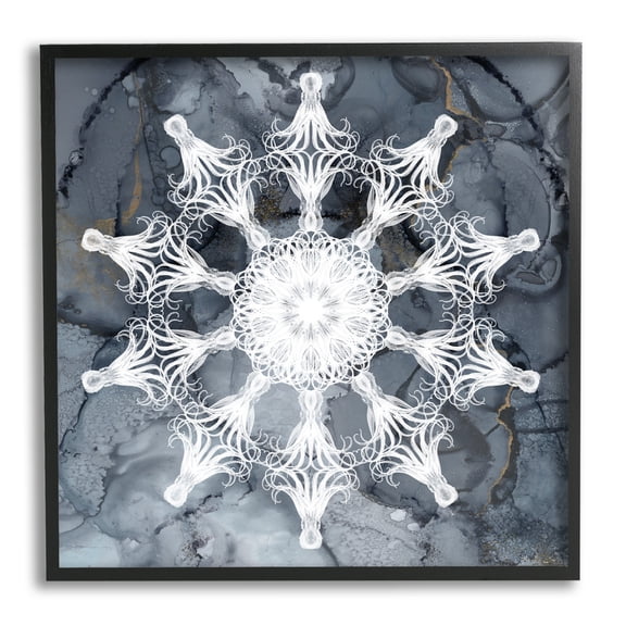 Stupell Industries Boho Fractal Medallion Abstract Painting Black Framed Art Print Wall Art, 12 x 12