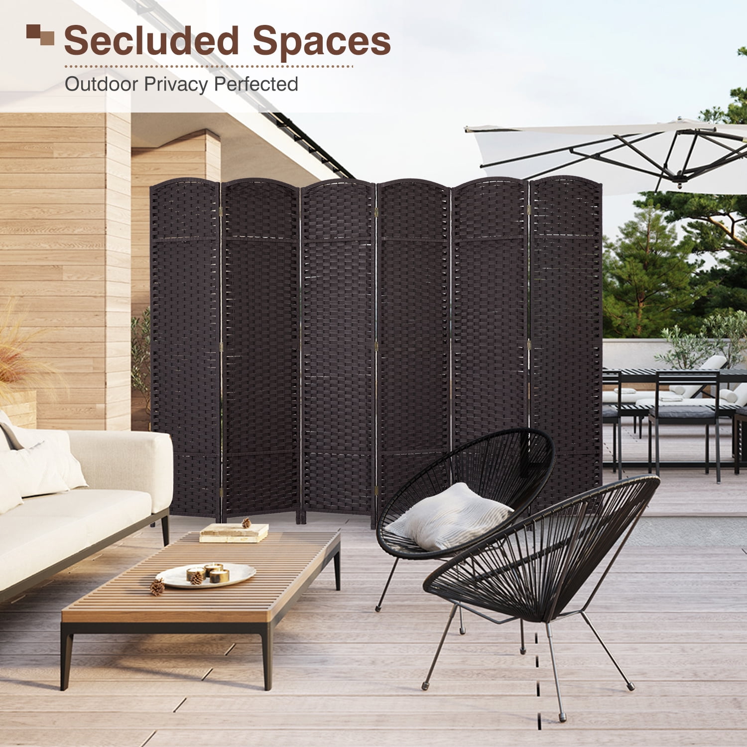 6 Panel Room Divider Folding Privacy Screen 5.57 FT Tall Partition Room Separator   Freestanding Wall Divider, Brown