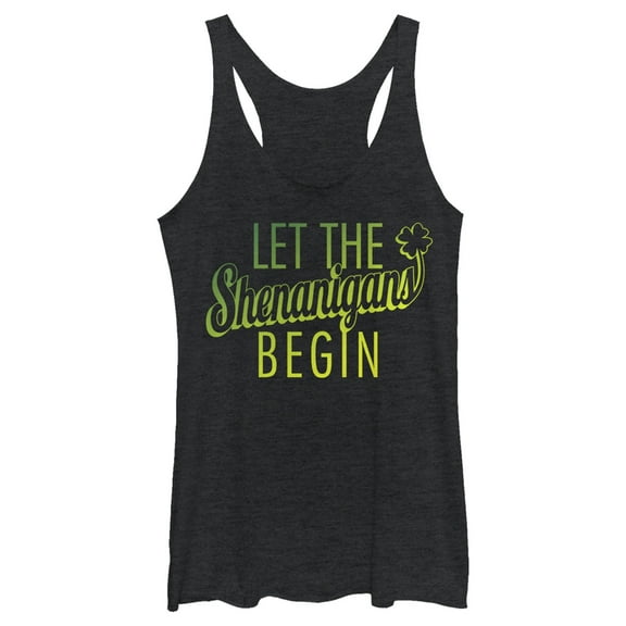 Women's Lost Gods St. Patrick's Day Let the Shenanigans Begin Racerback Tank Top Black Heather 2X Large