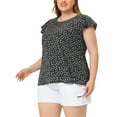 thumbnail image 4 of Agnes Orinda Women's Plus Size Floral Tops Round Neck Flare Short Sleeve Casual Spring Summer Blouse 3X Black, 4 of 5