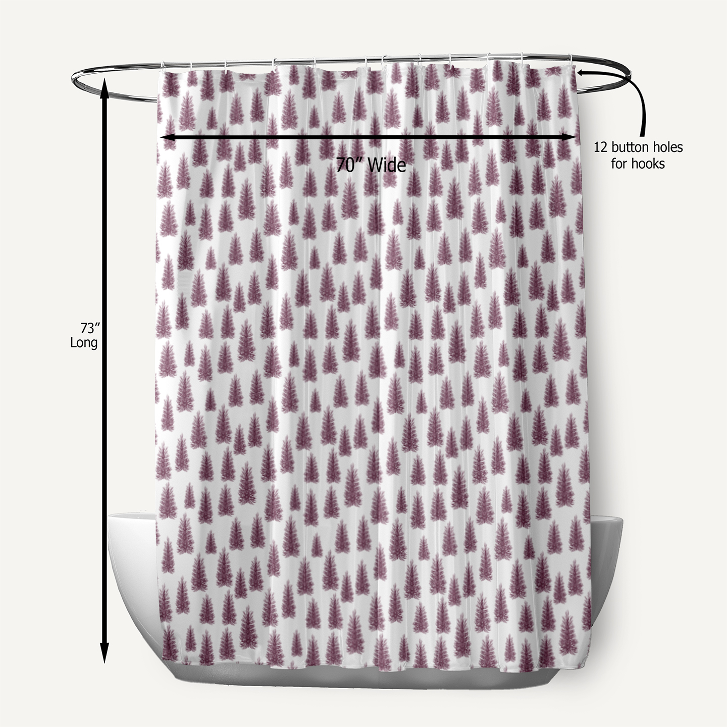 Simply Daisy 70" W x 73" L Christmas Trees Pattern Polyester Shower Curtain, Passion Flower [1 Ct]