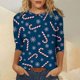 thumbnail image 2 of Camisas Navideñas Para Mujer Primavera Navidad Impreso Mediados de Longitud 3/4 Mangas O-Cuello Casual Tee Tops Camiseta Odeerbi ODB121233, 2 of 5