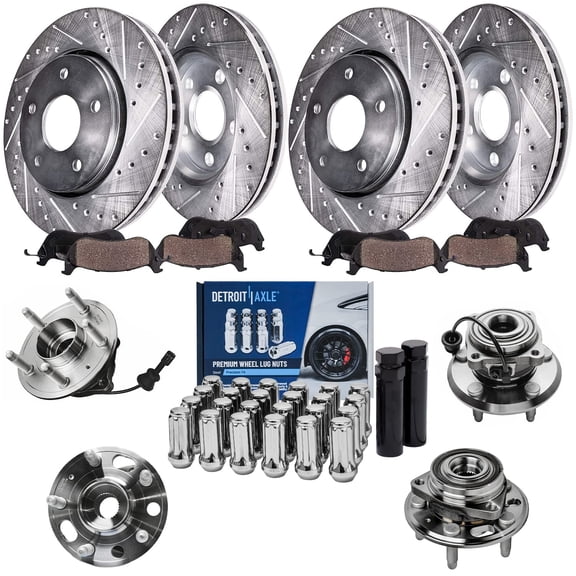 Detroit Axle - Front Rear Drilled Rotors Brake Pads Wheel Hubs Lug Nuts Replacement for 2010-2017 Chevy Equinox GMC Terrain