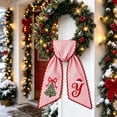 thumbnail image 5 of Christmas Wreath Sash Bow Red White Striped Fabric with Embroidery Letter for Front Door Decor, 5 of 7
