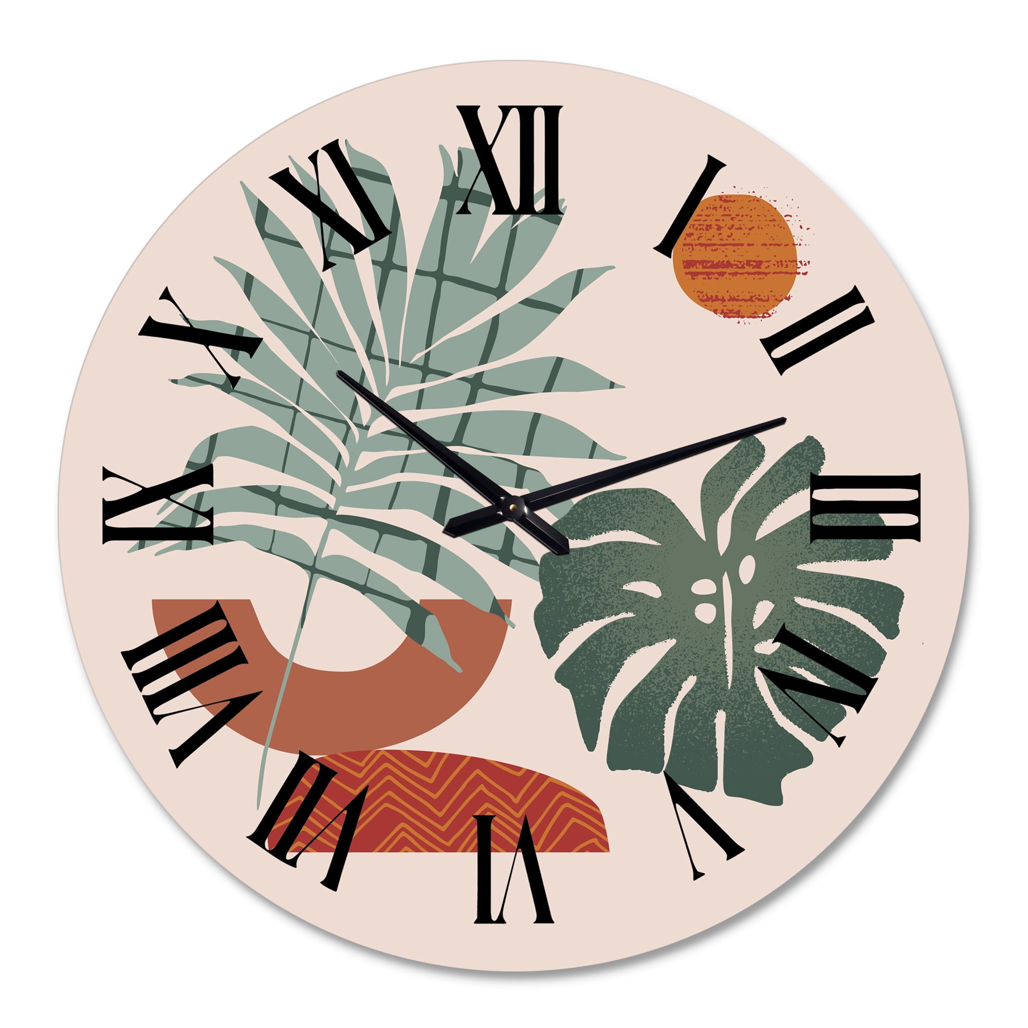 Designart 'Moon & Sun Shapes In Retro Green & Terracotta Tone' Modern Wall Clock