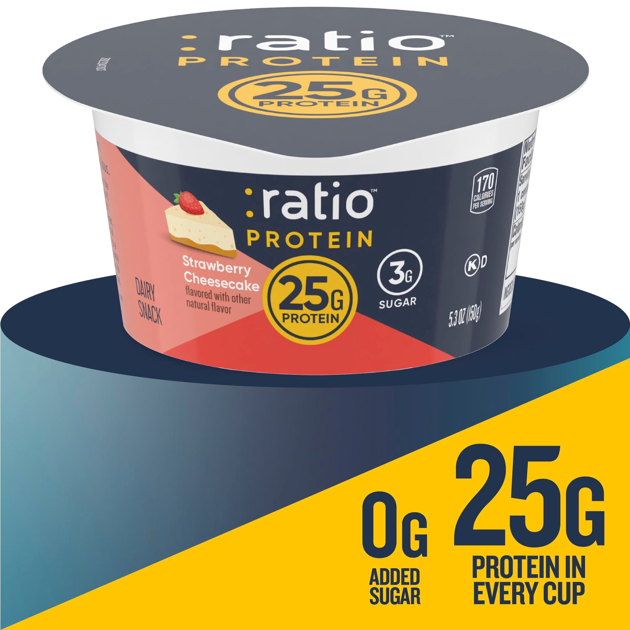 Ratio Protein Yogurt Cultured Dairy Snack, Strawberry Cheesecake, 25g Protein, 5.3 oz