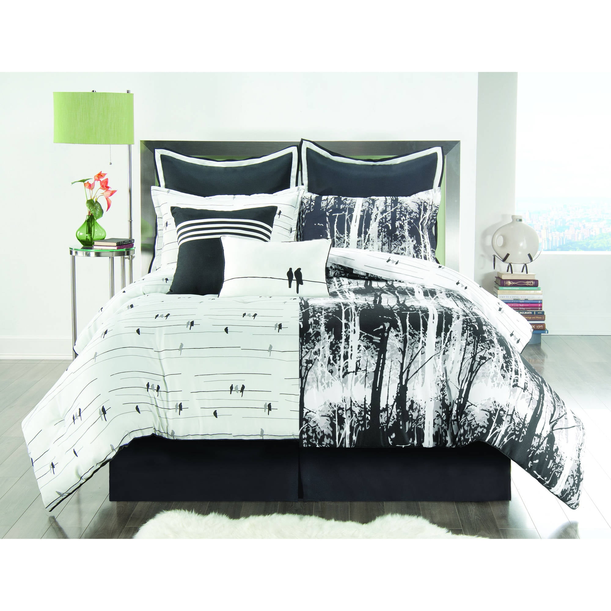 Vcny Home Woodland 8 Piece Black And White Nature Inspired Vcny Home Woodland 8 Piece Black And White Nature Inspired Reversible Bedding Comforter Set Euro Shams Included Com