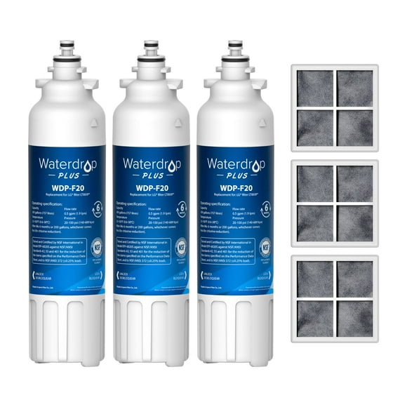 Waterdrop Plus ADQ73613401 NSF 401&53&42 Certified Refrigerator Water Filter and Air Filter Reduce PFAS Replacement for LG LT800P ADQ73613402 Kenmore 9490 and LT120F 3 Combo (Package May Vary)