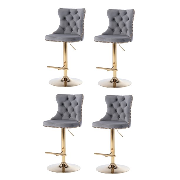 Swivel Dining Bar Chairs with Gold Metal Base Velvet Upholstered Bar