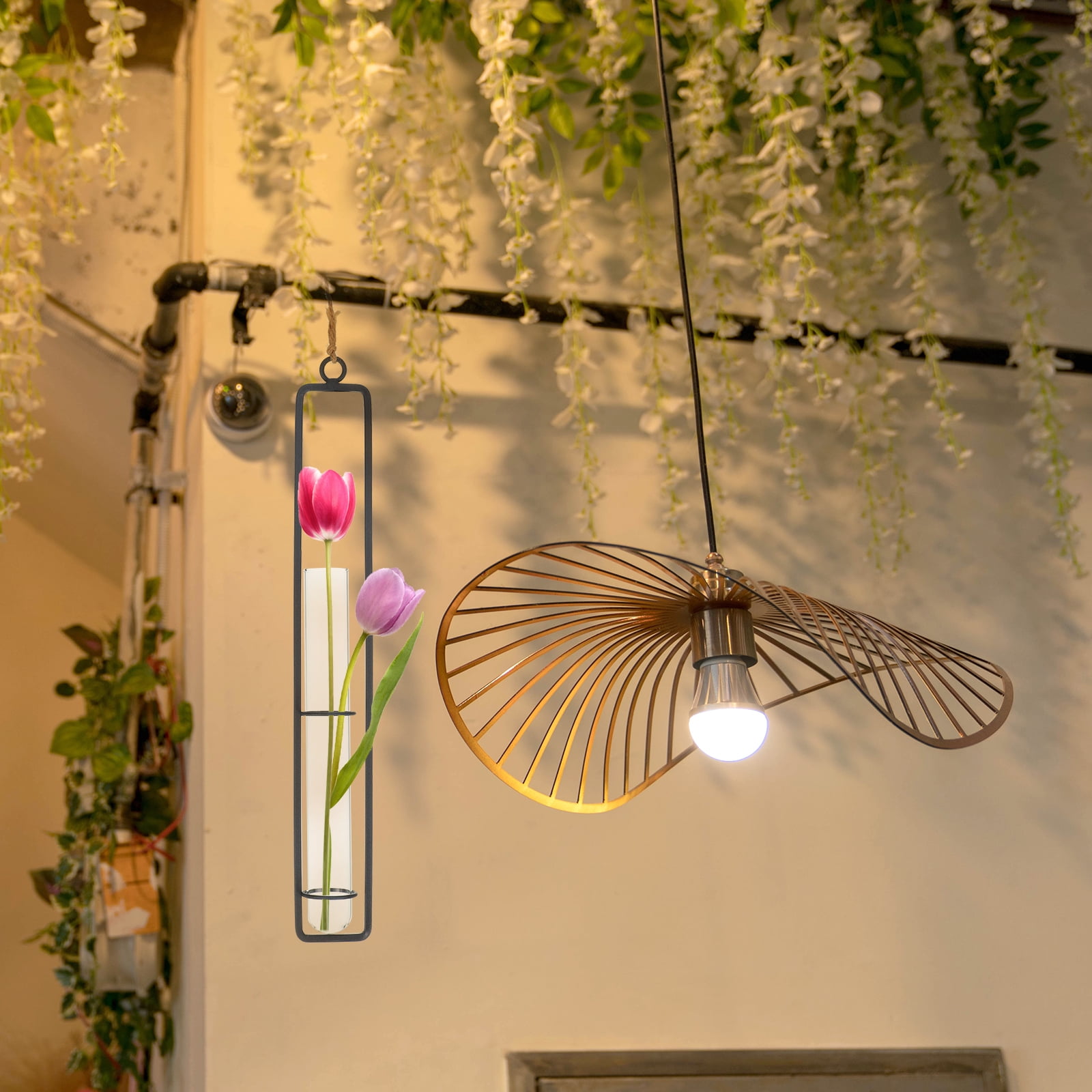 Uxcell Plant Propagation Wall Hanging Terrarium with Metal Holder, 2 Sets Large Glass Planter Tube Vase for Decor
